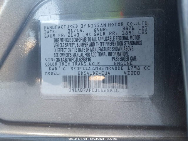 Nissan SENTRA SV 2018 3N1AB7AP0JL625816 Image 9
