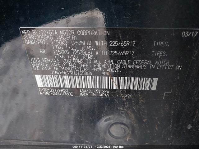 Toyota RAV4 LE 2017 JTMZFREV9HJ135806 Image 9