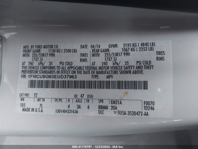 1FMCU9G93EUD37963 Ford ESCAPE SE