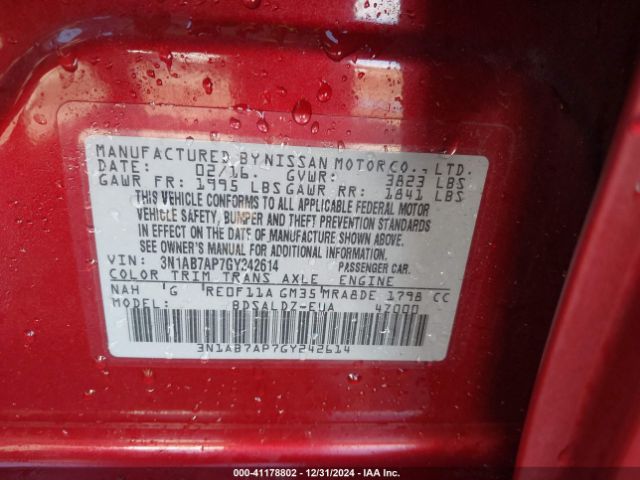 3N1AB7AP7GY242614 Nissan Sentra Fe+ S/s/sl/sr/sv