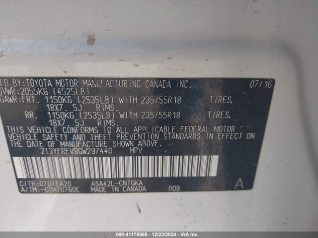 Toyota Rav4 Limited 2016 2T3YFREV8GW297440 Image 9