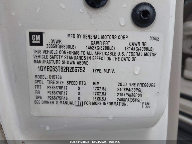 2002 CADILLAC ESCALADE 1GYEC63T62R255752 Photo 8