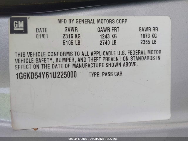 2001 CADILLAC DEVILLE 1G6KD54Y61U225000 Photo 8