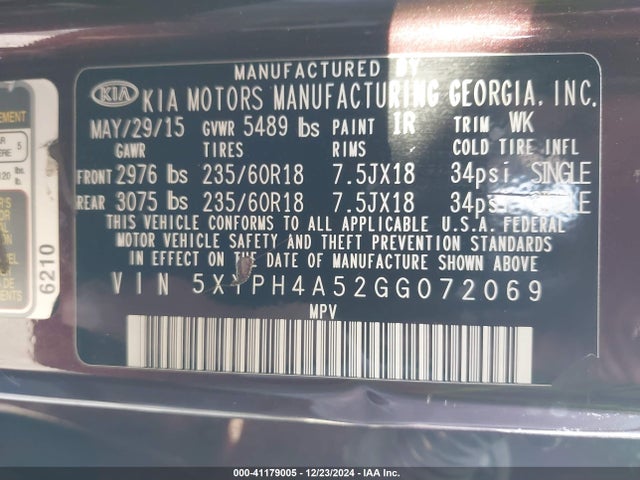 KIA Sorento 3.3l Ex 2016 5XYPH4A52GG072069 Image 9