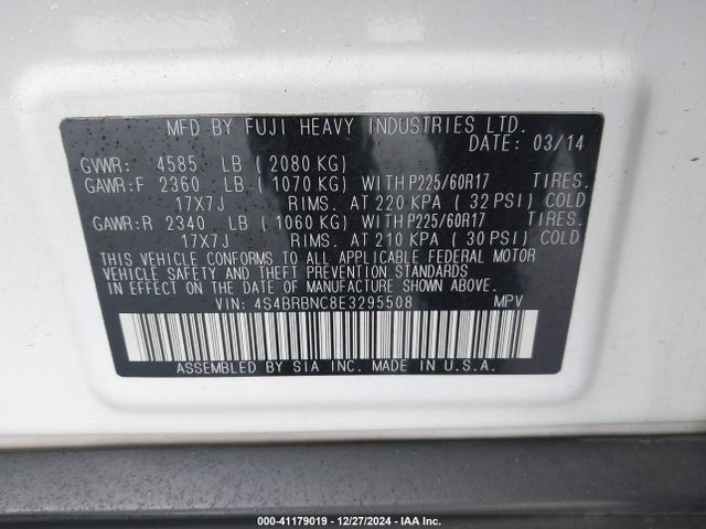 4S4BRBNC8E3295508 Subaru Outback 2.5i Limited