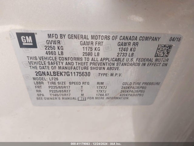 Chevrolet EQUINOX LS 2016 2GNALBEK7G1175630 Image 9