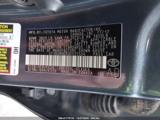 2T1BURHE7JC025504 Toyota COROLLA SE