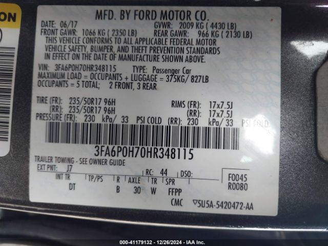 3FA6P0H70HR348115 Ford FUSION SE