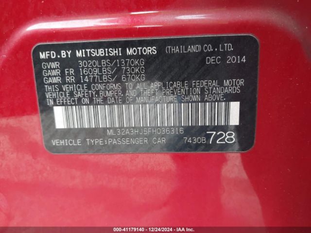 2015 MITSUBISHI MIRAGE ML32A3HJ5FH036316 Photo 8