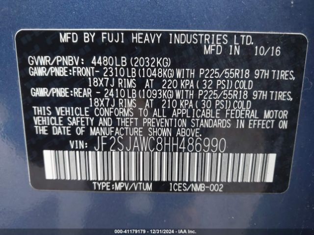 JF2SJAWC8HH486990 Subaru Forester 2.5i Touring