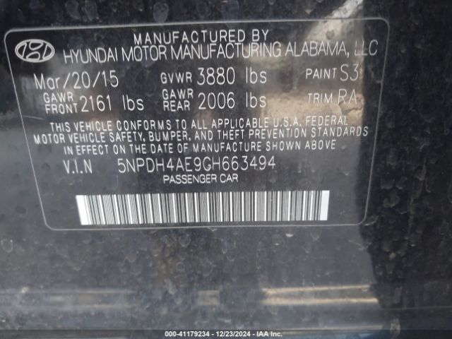 5NPDH4AE9GH663494 Hyundai ELANTRA SE
