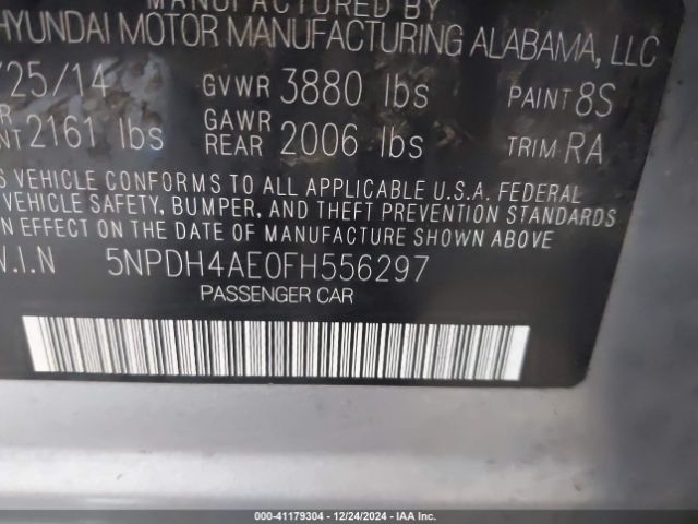 5NPDH4AE0FH556297 Hyundai ELANTRA SE