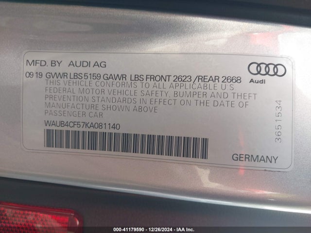 WAUB4CF57KA081140 Audi S5 3.0t Premium