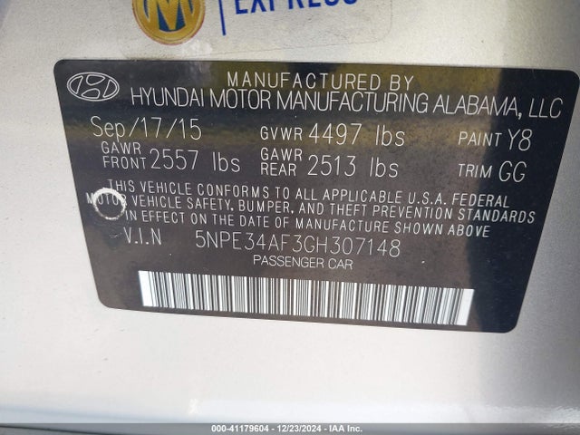 Hyundai Sonata Sport 2016 5NPE34AF3GH307148 Image 9