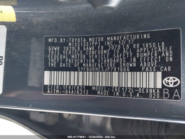 Toyota COROLLA LE 2018 5YFBURHE5JP791666 Image 9
