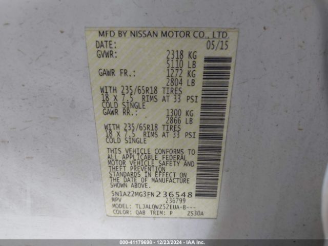 5N1AZ2MG3FN236548 Nissan MURANO SV