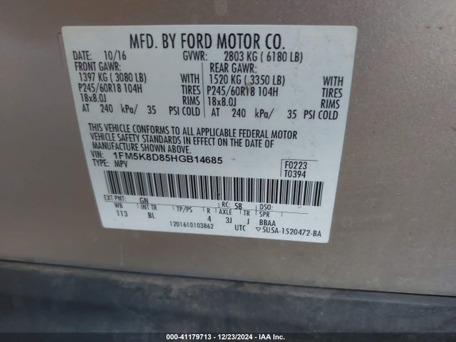 Ford EXPLORER XLT 2017 1FM5K8D85HGB14685 Image 9