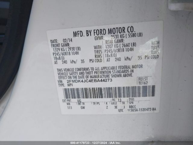 2FMDK4JC4EBA44273 Ford EDGE SEL