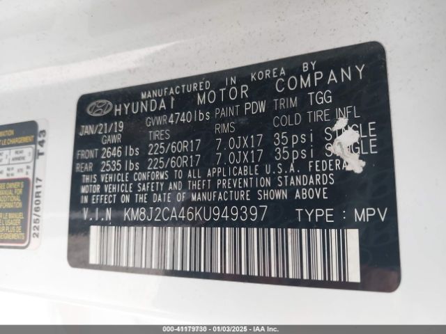 KM8J2CA46KU949397 Hyundai TUCSON SE