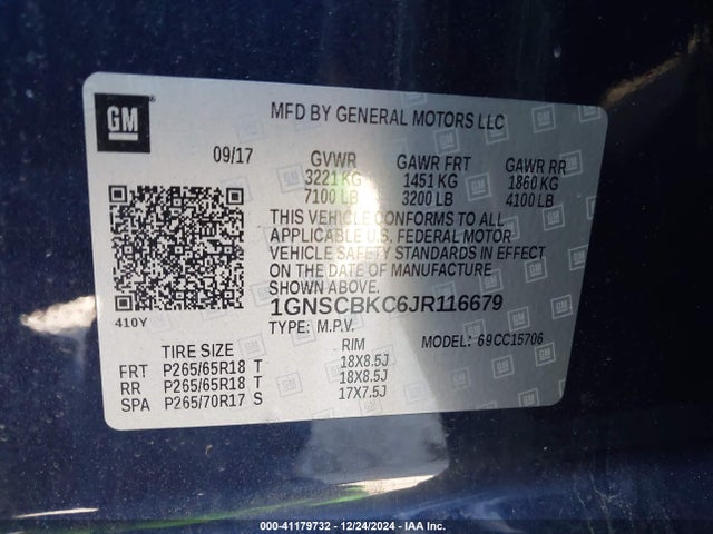 1GNSCBKC6JR116679 Chevrolet Tahoe Lt