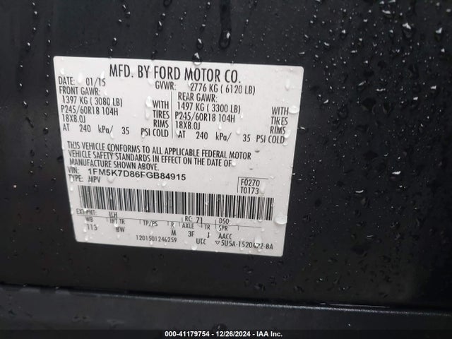 Ford EXPLORER XLT 2015 1FM5K7D86FGB84915 Image 9