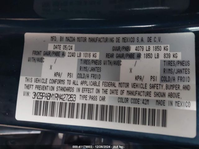 3MZBPABM1RM427253 Mazda Mazda3 2.5 S Select Sport
