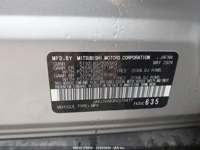 JA4J3VA83RZ070477 Mitsubishi Outlander Se 2.5 2wd/se Black Edition S-awc/se Black Edition W/pano Roof
