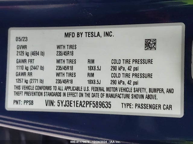 2023 TESLA MODEL 3 5YJ3E1EA2PF589635 Photo 8