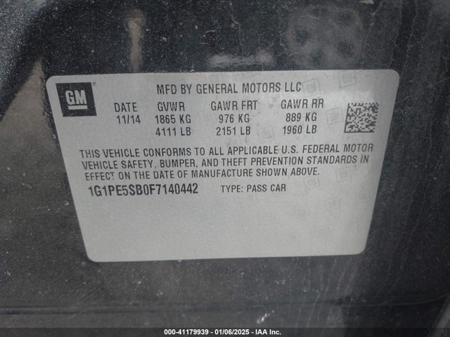 1G1PE5SB0F7140442 Chevrolet Cruze 2lt Auto