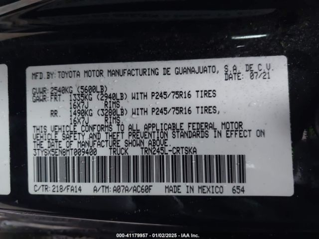 3TYSX5EN8MT009400 Toyota Tacoma Sr