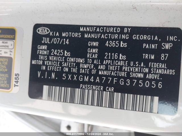 KIA Optima Lx 2015 5XXGM4A77FG375056 Image 9