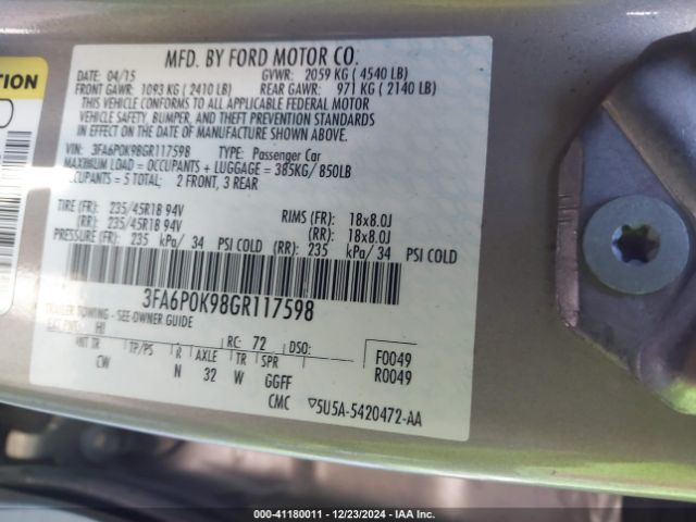 3FA6P0K98GR117598 Ford Fusion Titanium