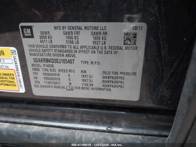 Buick Enclave Leather 2014 5GAKRBKD3EJ165487 Image 9