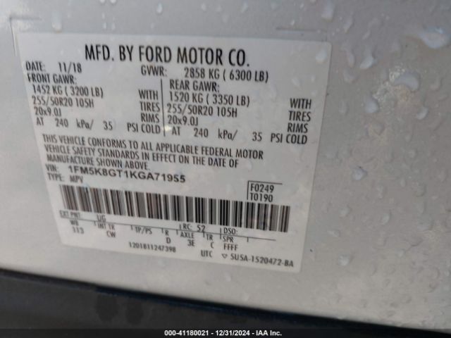 1FM5K8GT1KGA71955 Ford EXPLORER SPORT