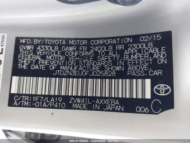 JTDZN3EU0FJ025828 Toyota PRIUS V