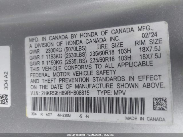 2HKRS6H89RH808815 Honda Cr-v Hybrid Sport-l
