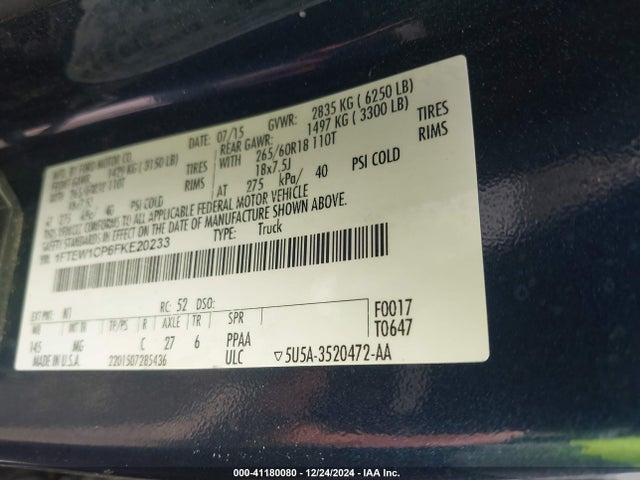 Ford F-150 Xlt 2015 1FTEW1CP6FKE20233 Image 9