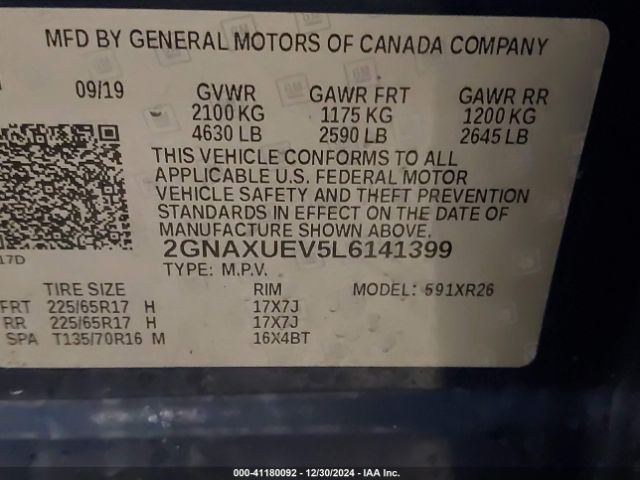 2GNAXUEV5L6141399 Chevrolet Equinox Awd Lt 1.5l Turbo