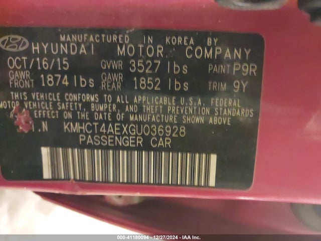Hyundai ACCENT SE 2016 KMHCT4AEXGU036928 Image 9