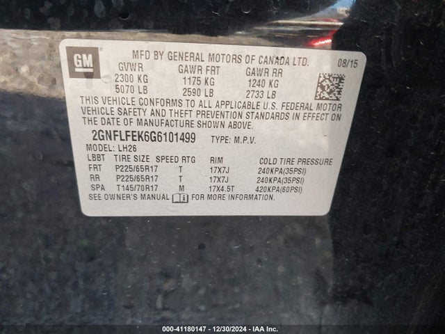 Chevrolet EQUINOX LT 2016 2GNFLFEK6G6101499 Image 9