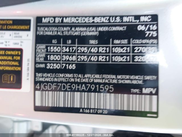 4JGDF7DE9HA791595 Mercedes-Benz Gls 550 4matic