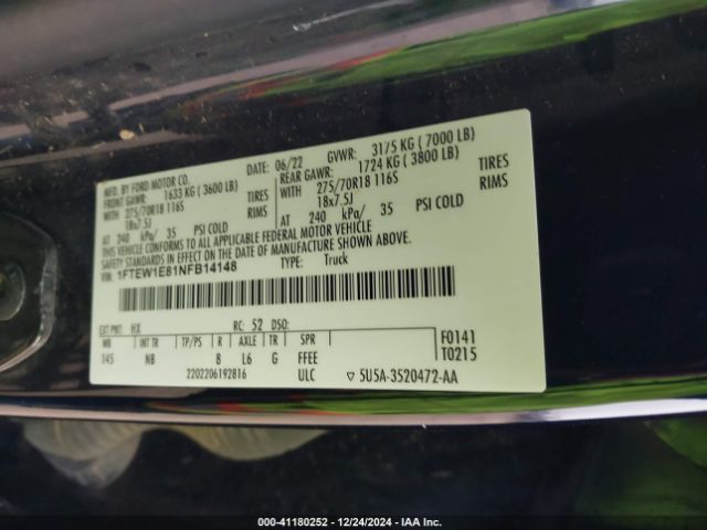 1FTEW1E81NFB14148 Ford F-150 Tremor
