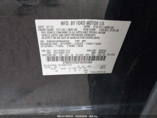 2FMGK5C83FBA00360 Ford FLEX SEL