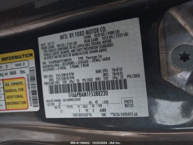 1FA6P8AM1F5388220 Ford Mustang V6