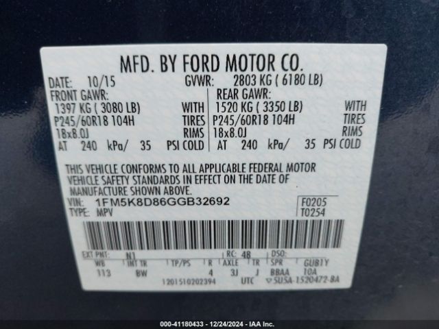 1FM5K8D86GGB32692 Ford EXPLORER XLT