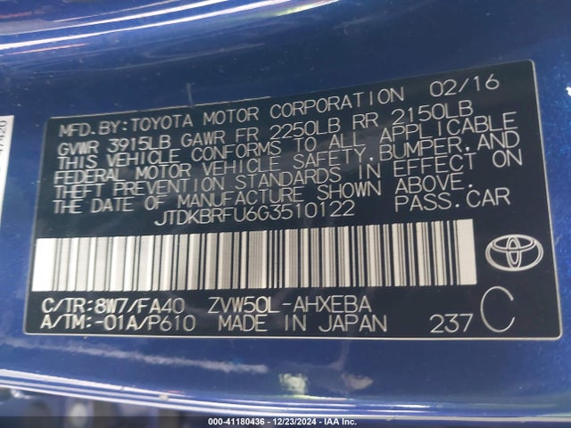 Toyota Prius Two 2016 JTDKBRFU6G3510122 Image 9