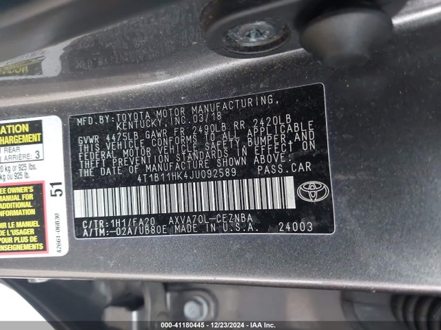4T1B11HK4JU092589 Toyota CAMRY LE