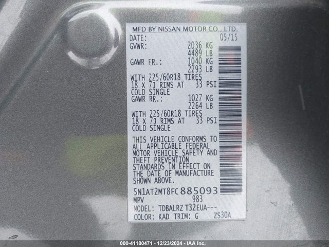 Nissan Rogue Sl 2015 5N1AT2MT8FC885093 Image 9
