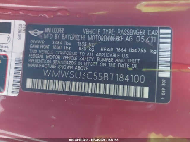 2011 MINI COOPER WMWSU3C55BT184100 Photo 8