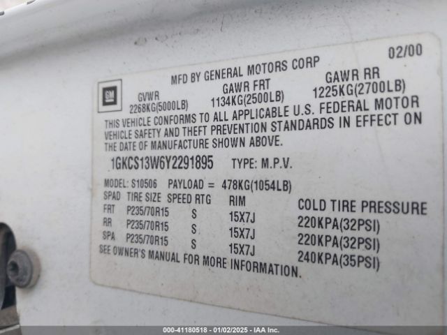 2000 GMC JIMMY 1GKCS13W6Y2291895 Photo 8